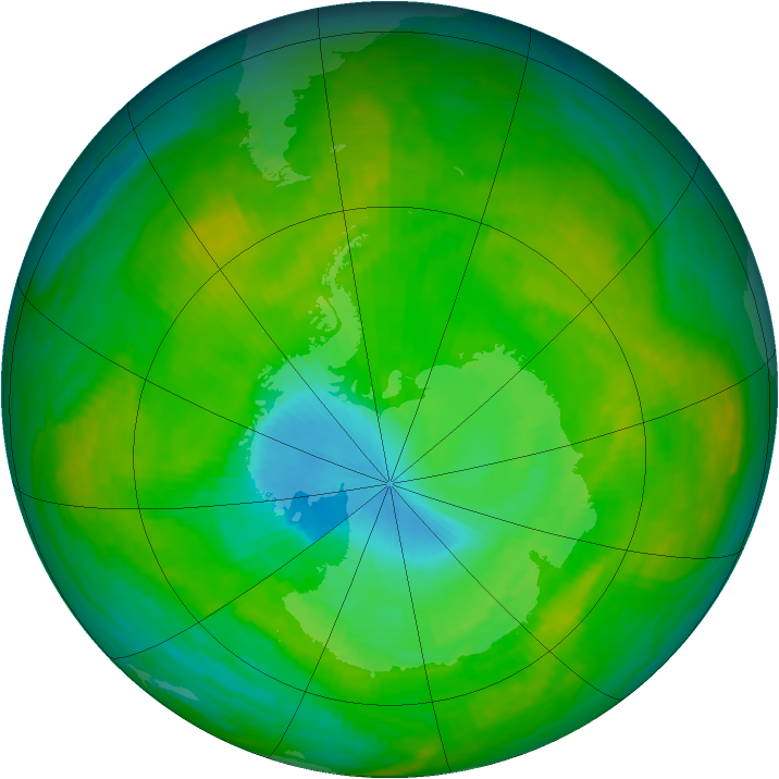 Antarctic ozone map for 10 December 1984